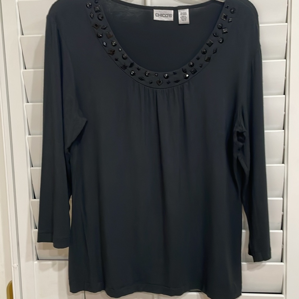 Chico’s Sze 2, same as 12/14 Black Top with  black shiny stones around neck.